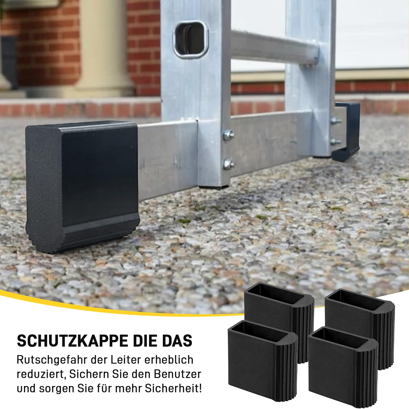JESTOP 4 patas de escalera 50 x 22 mm, tapas protectoras de goma antideslizantes universales para escaleras plegables y escaleras, color negro