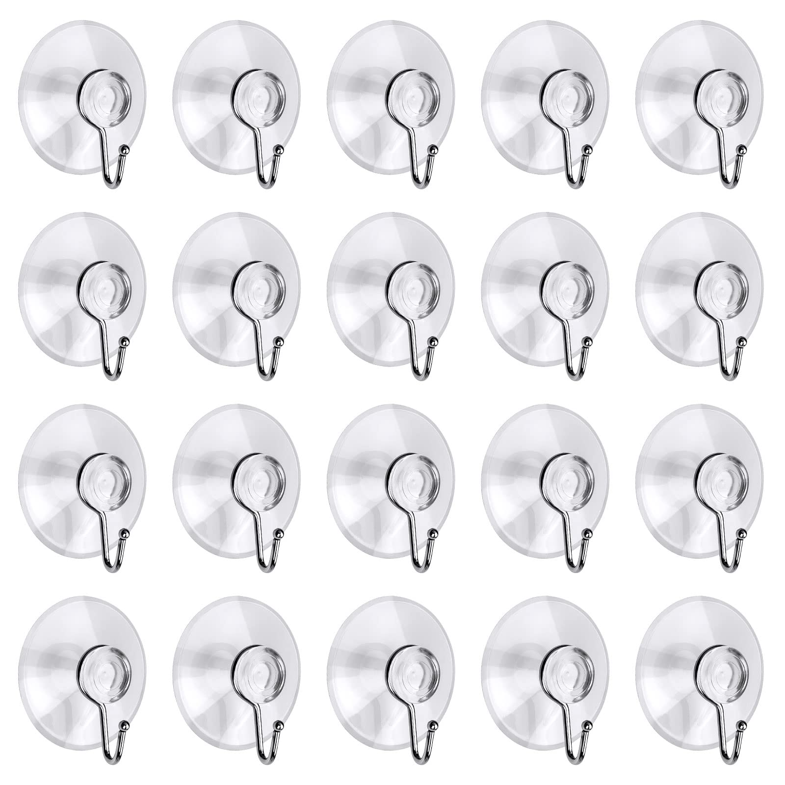 Awpeye 40 Packs Suction Cup Hooks, 1.77 Inches Universal Clear PVC Suction Cups for Shower Removable Window Suction Cups with Hooks for Kitchen Bathroom, Wall, Glass