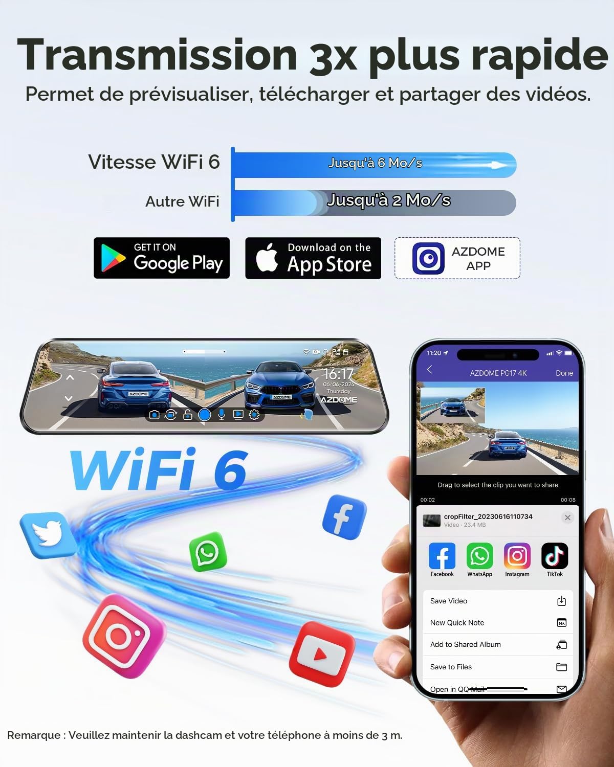 AZDOME 12" PG17 4K Spiegel Dashcam mit Rückfahrkamera, Auto Kamera mit WiFi, 64 GB-Karte (PG17)