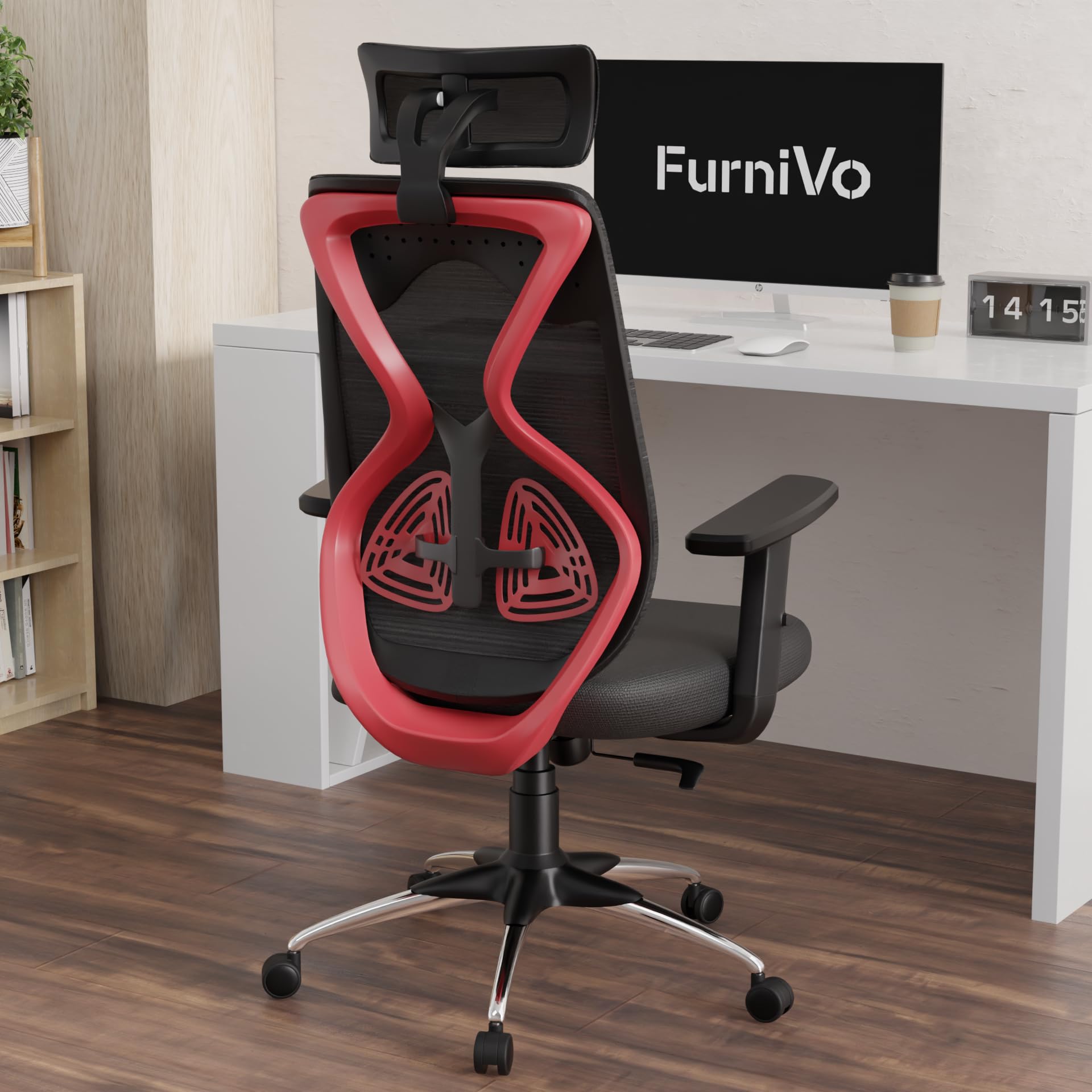 Furnivo Titan Ergonomic Office Chair for Home & Office | Adjustable Armrests | 120 Recline | Lumbar Support | Thick Cushioned Seat | Heavy-Duty Base | 3 Years Warranty (Black Red)