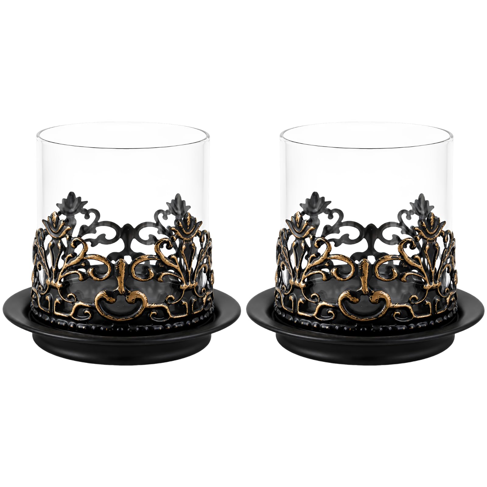 2 STK. Hurricane Kerzenhalter mit Vintage Style und Gothic Design, schwarzer Metallbasis-Säulenhalter für Tischkerzen, Elegante Tischdeko für Wohnraum und Hochzeitsfeiern, Tischarrangements