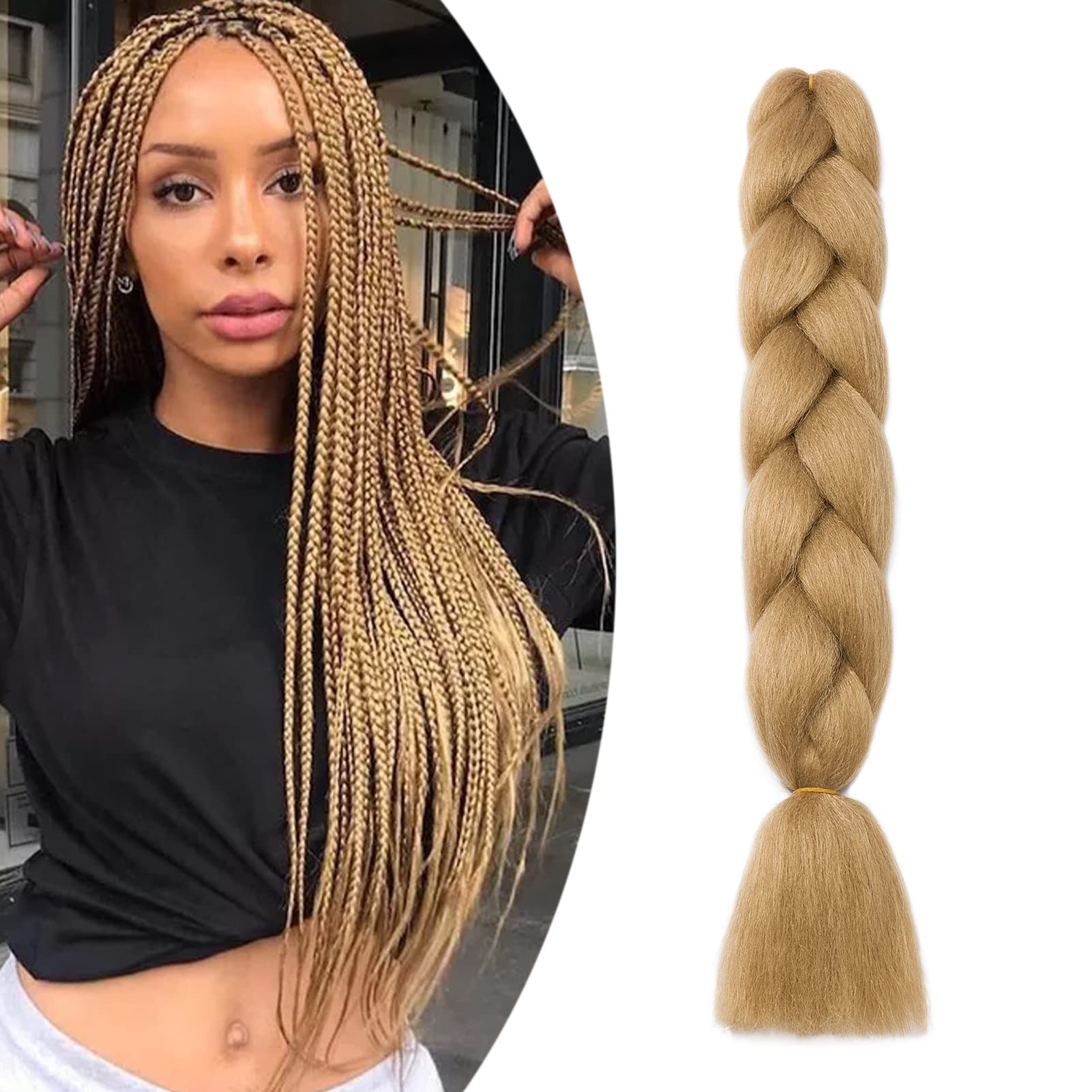 Des mèches Gairyan 24" en Blond Foncé, prêtes à être utilisées pour diverses coiffures de tressage.