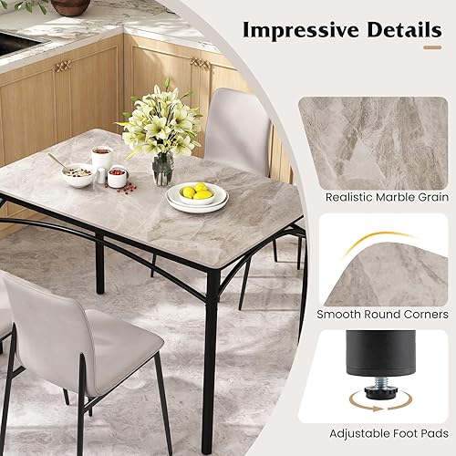 Miniatura 4 de GOFLAME Mesa de comedor de piedra sinterizada de 43 pulgadas para 4, mesa de cocina rectangular con mesa de mármol sintético y marco de metal, mesa