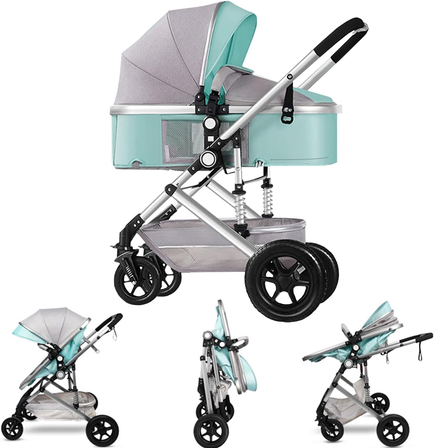 Baby Trolley, Multi-Functional Baby Stroller Can Sit or Lie, Lightweight Travel Stroller Comfortable and Foldable Bidirectional Push-and-Pull Cabin Stroller with a Large Storage Basket, Shock (Bule)