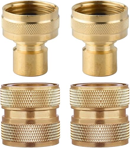 PLG Manguera de jardín de conexión rápida, accesorios de manguera de agua de desconexión rápida de latón genuino hembra-hembra, juego de 2