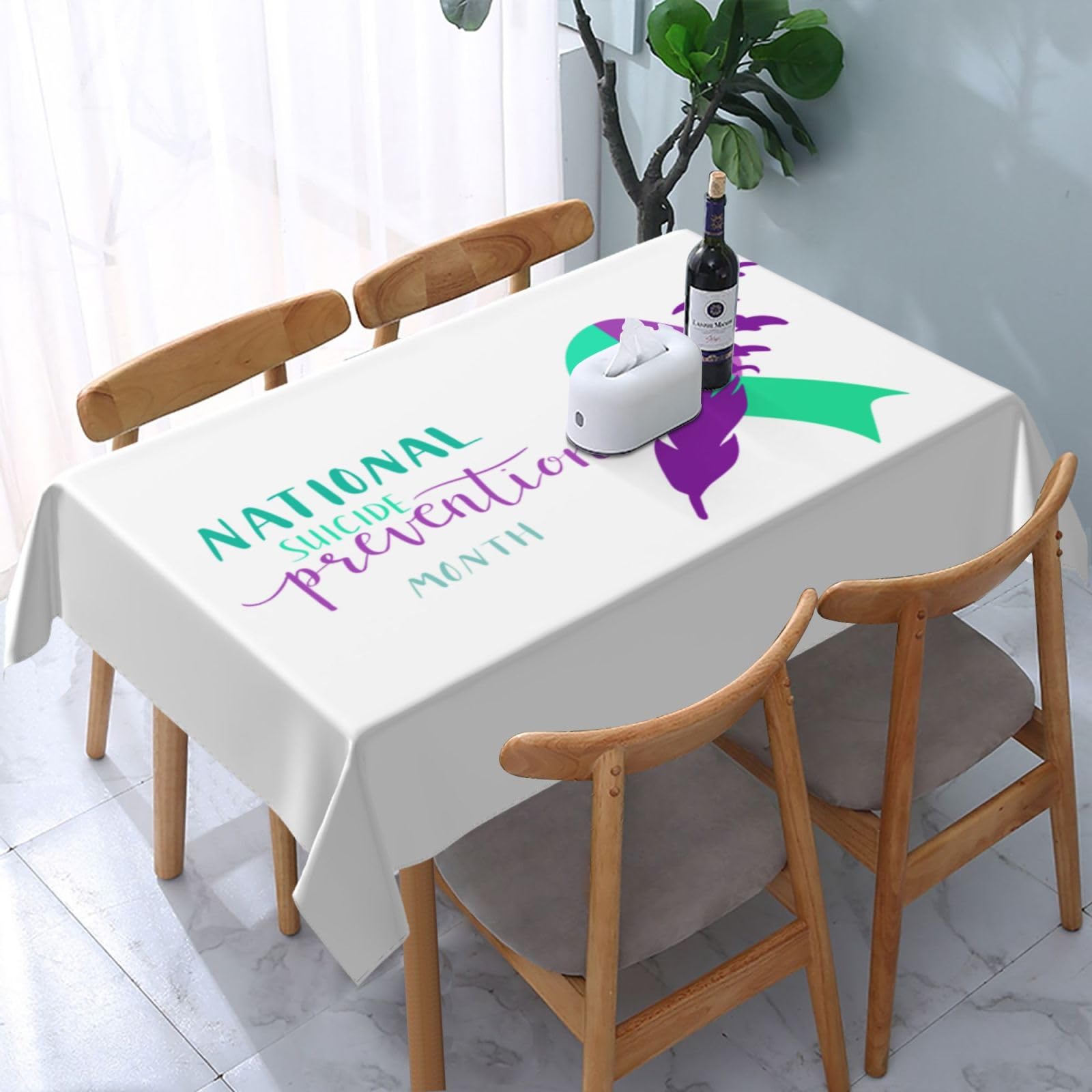 JunHeArt Suicide Prevention Awareness Month Tablecloth Rectangle Table Cover Washable Table Cloths Decor For Kitchen 54" X 72"