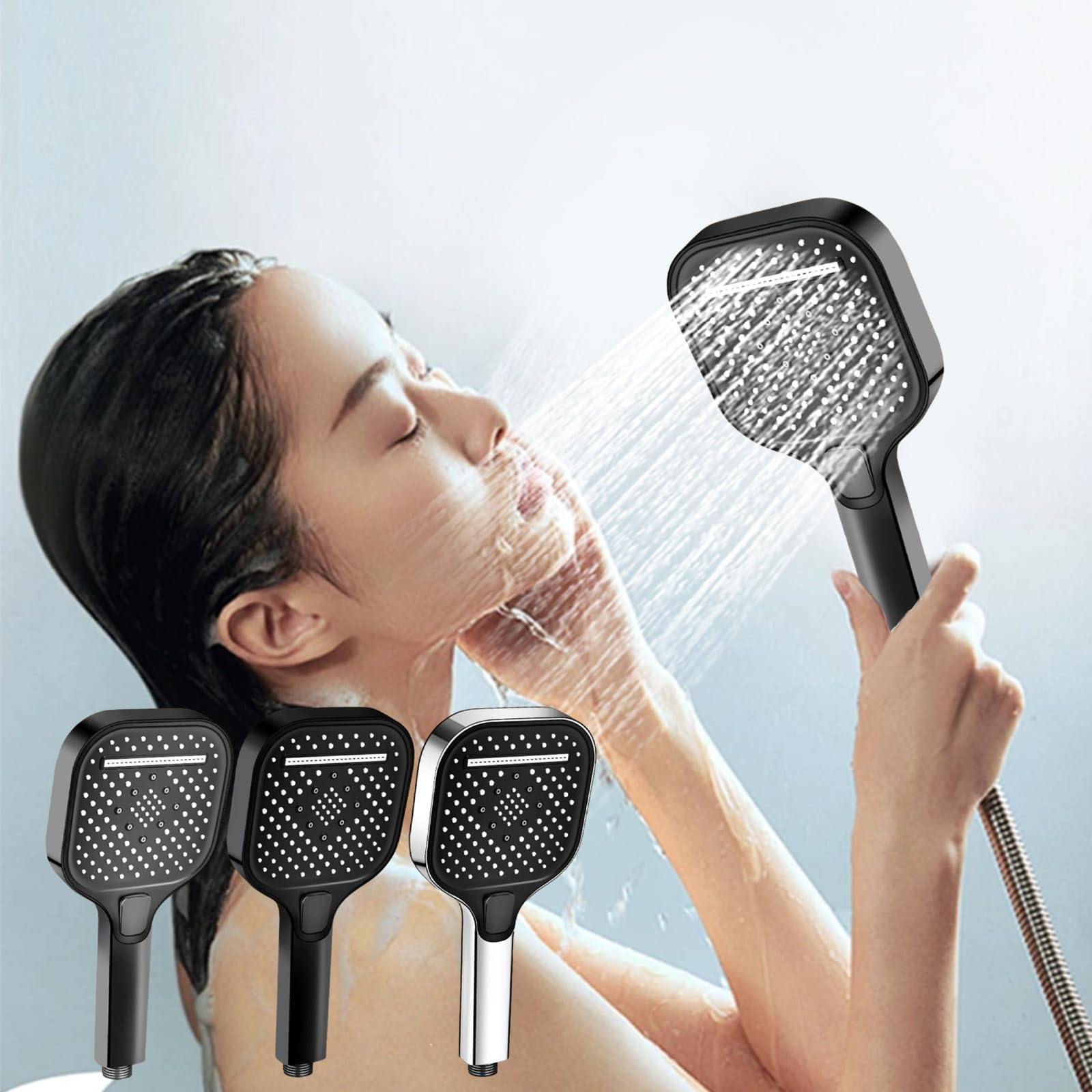 High Pressure Shower Head, 3 Modes Handheld Shower Head with on off Switch, Square Detachable Shower Head for Home Travel