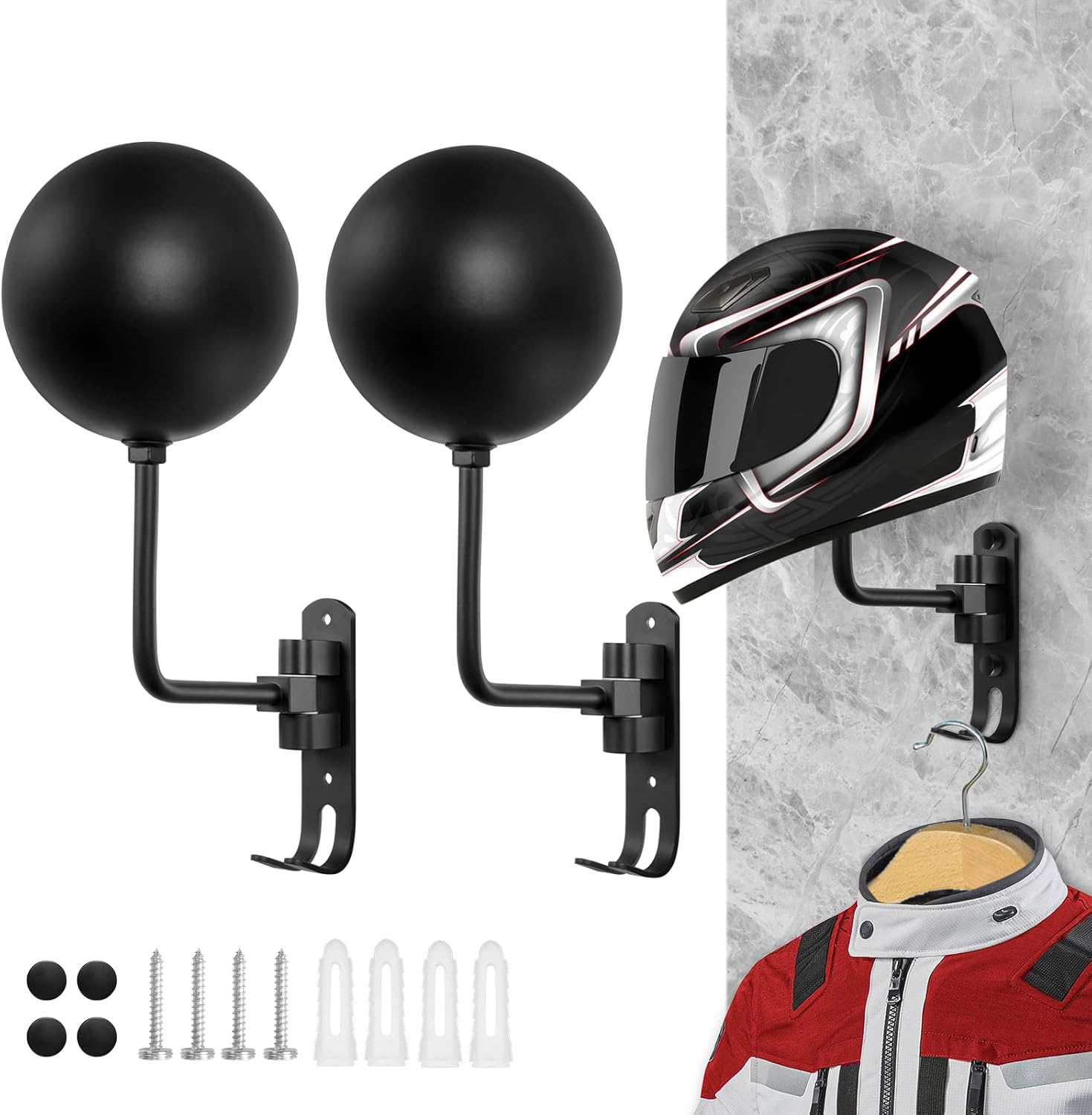 Helmet Holder,Stroller 180 Degree Rotation Helmet Rack with 2 Hooks Helmet Hanger for Coats, Caps, Baseballs and Rugby Helmet,Motorcycle Accessories-2PCS : Sports & Outdoors