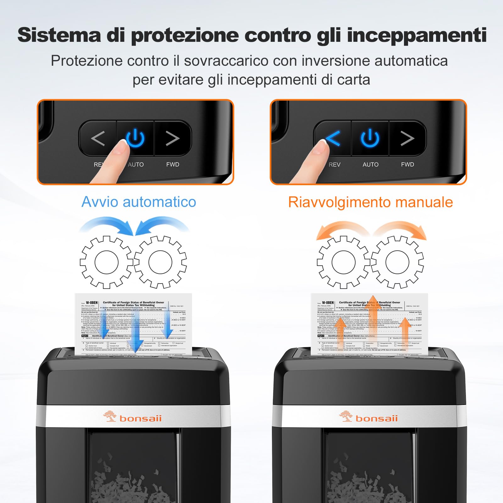 Bonsaii C291-A Distruggidocumenti P-4 Micro-Cut, con alimentatore automatico di documenti da 300 fogli, funzionamento continuo, 60 minuti, contenitore per rifiuti da 31 litri