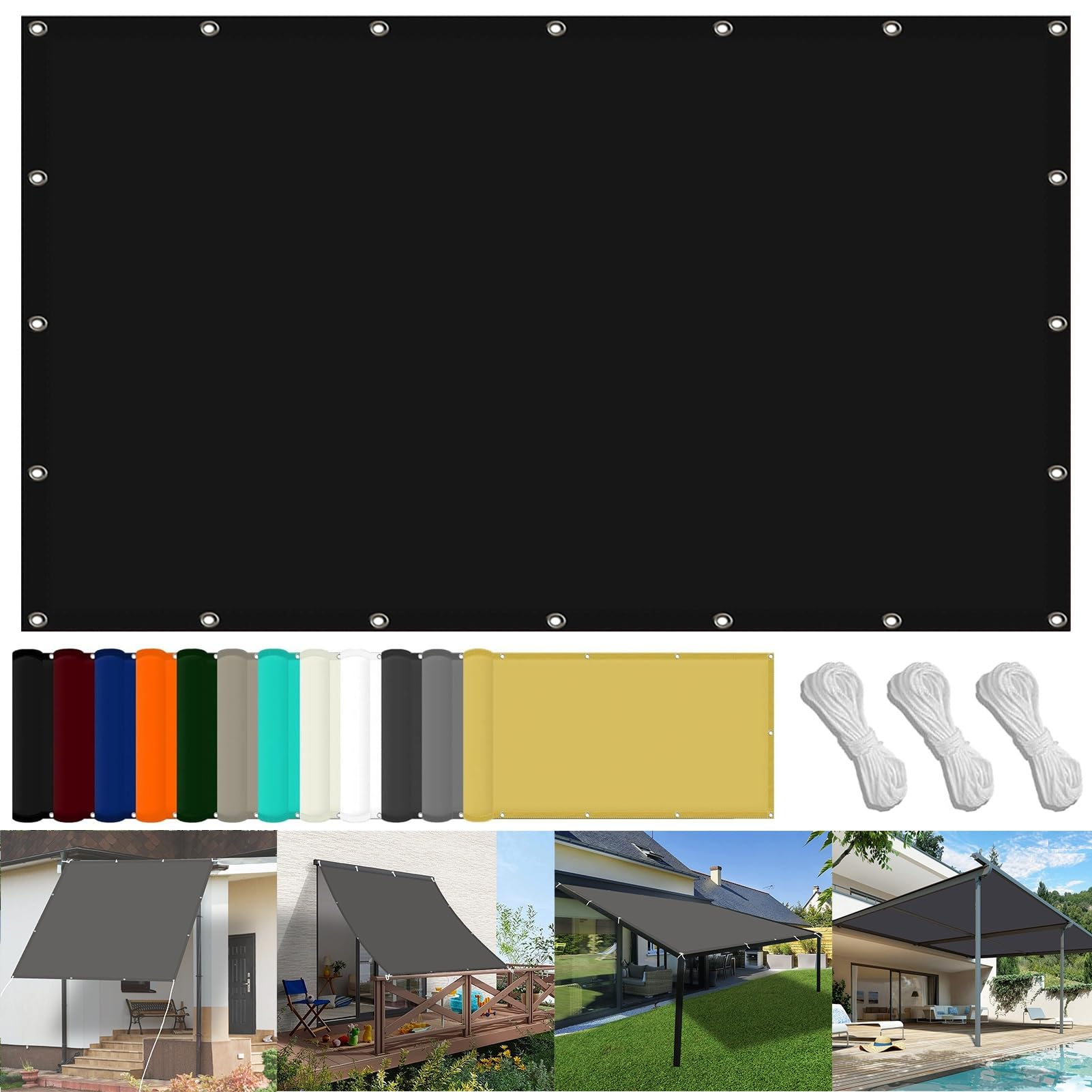 Sonnensegel 100 x 250 cm Wasserdicht Rechteckig Sonnenschutz Strand Uv-Schutz-Polyestergewebe mit Seil Beschattungsnetz für Pool Schwimmbad 