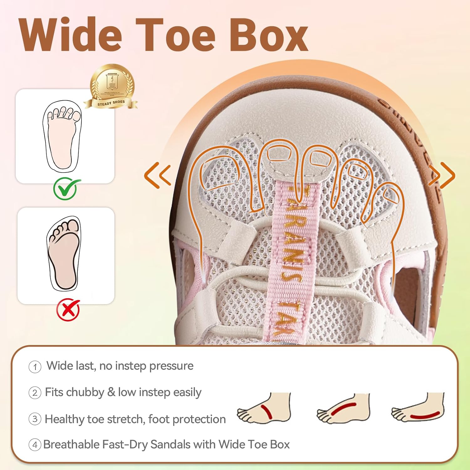 TARANIS Toddler Boys Girls Closed Toe Walking Shoes, Lightweight Barefoot Kids Sport Sandals with Removable Insole, Water-Friendly Summer Shoes