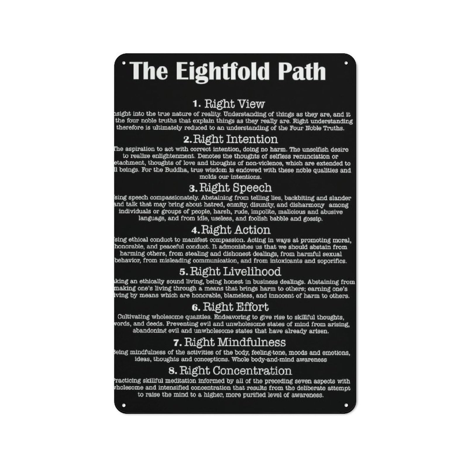 ACDOET Rustic Metal Tin Sign Inspirational Quote The Eightfold Path, Buddha Wall Art, Spiritual Poster Wall Art Living Room Wall Decor Bedroom Wall Decor Print 8x12 Inch