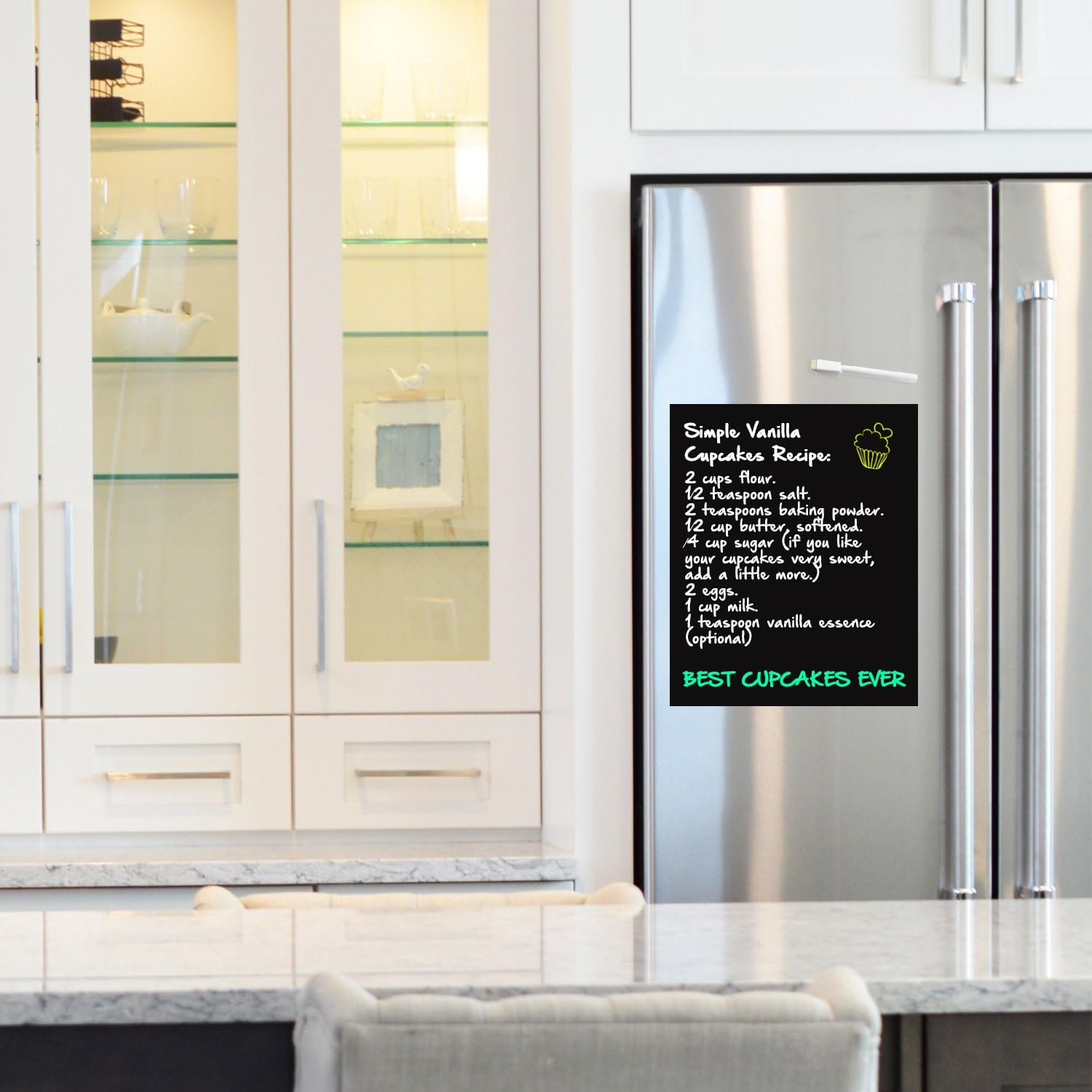 Black Dry Erase Chalkboard Magnet Sheet/roll for Kitchen or Office, with White Magnetic Chalk Marker (2 ft x 3 ft) : Home & Kitchen