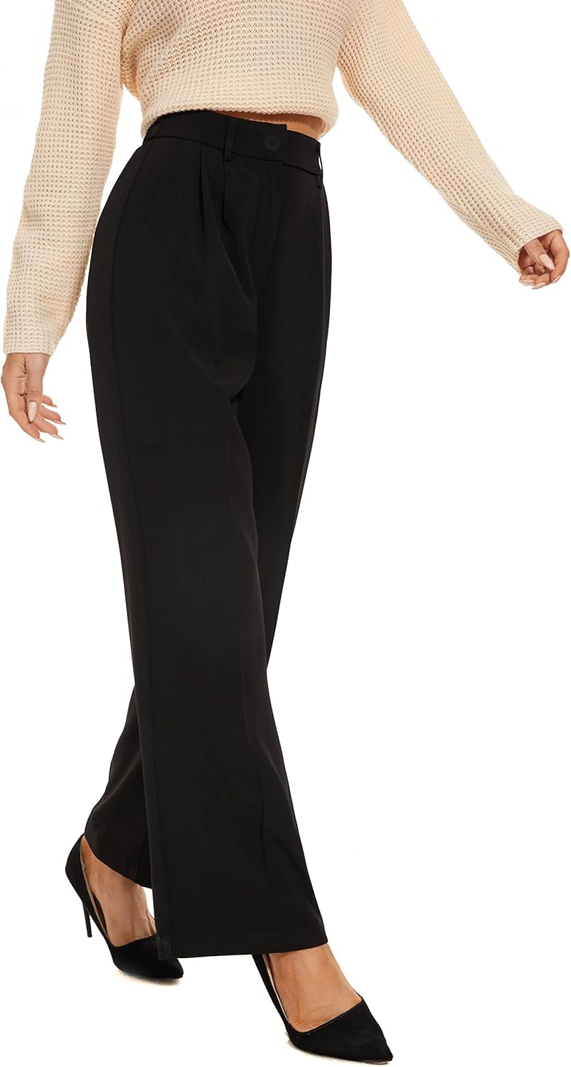 Women Office Wide Leg Dress Pants Elastic Waist Slacks 2026 Pleated Front Trousers for Work Casual - Image 4