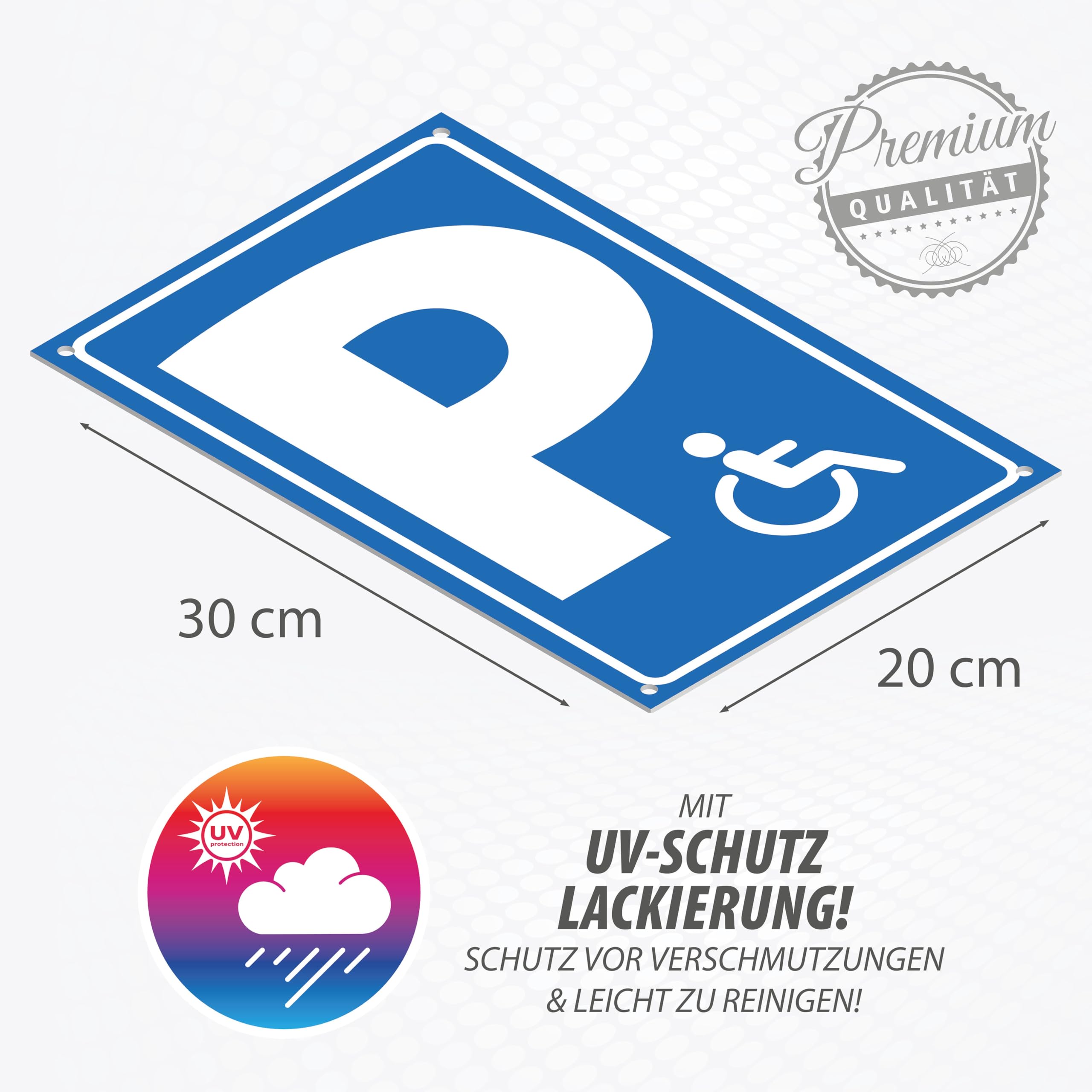 Behindertenparkplatz-Schild Alu-Dibond 200x300 Mm – Blau/weiß, UV-lackiert, Mit Lochbohrung, Für Innen & Außen