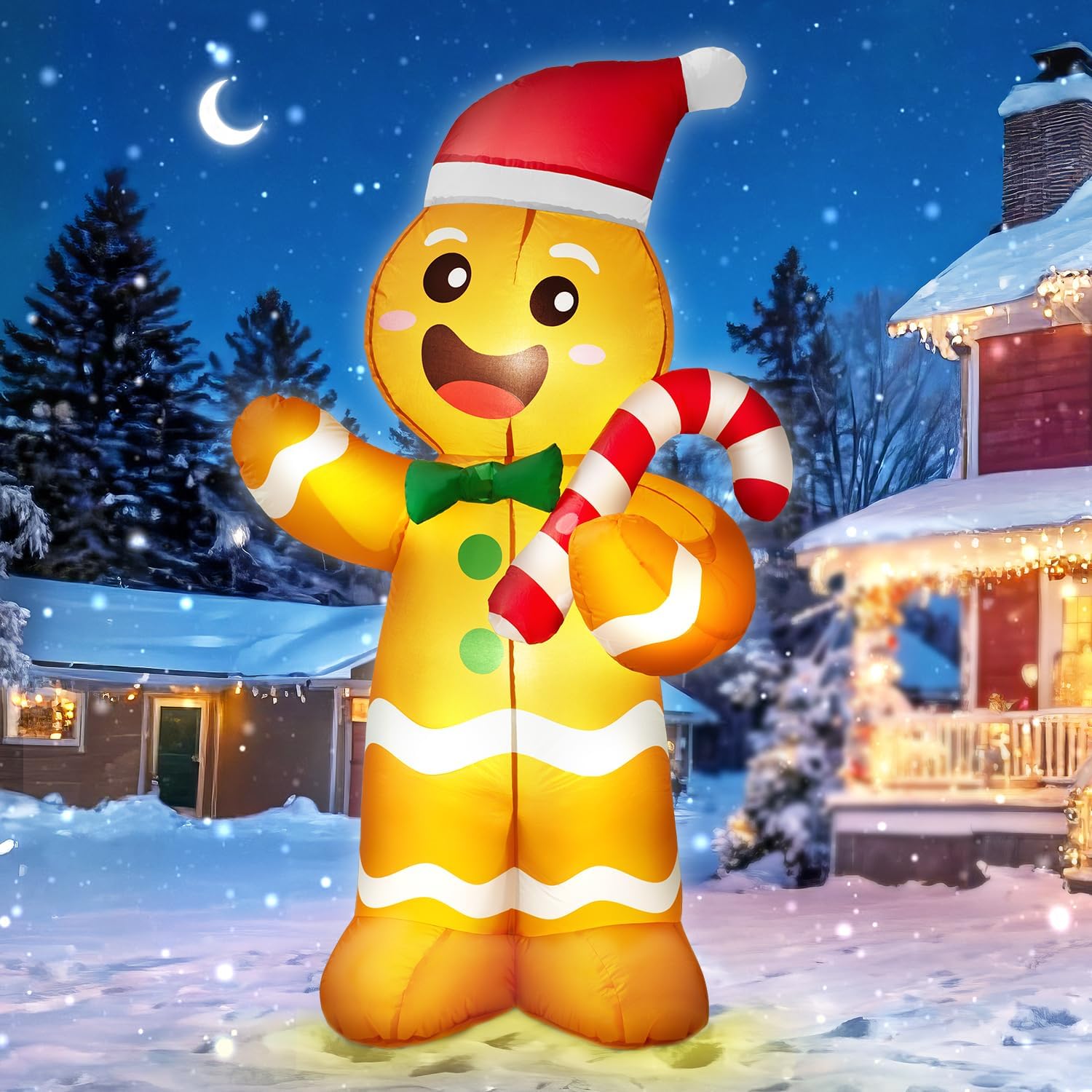 zukakii 5FT Christmas Inflatables Gingerbread Man, Christmas Decoration Outdoor Built-in Bright LED Light Hold Candy Cane Blow Up Yard Decoration Blowups for Indoor Holiday Party Xmas New Year
