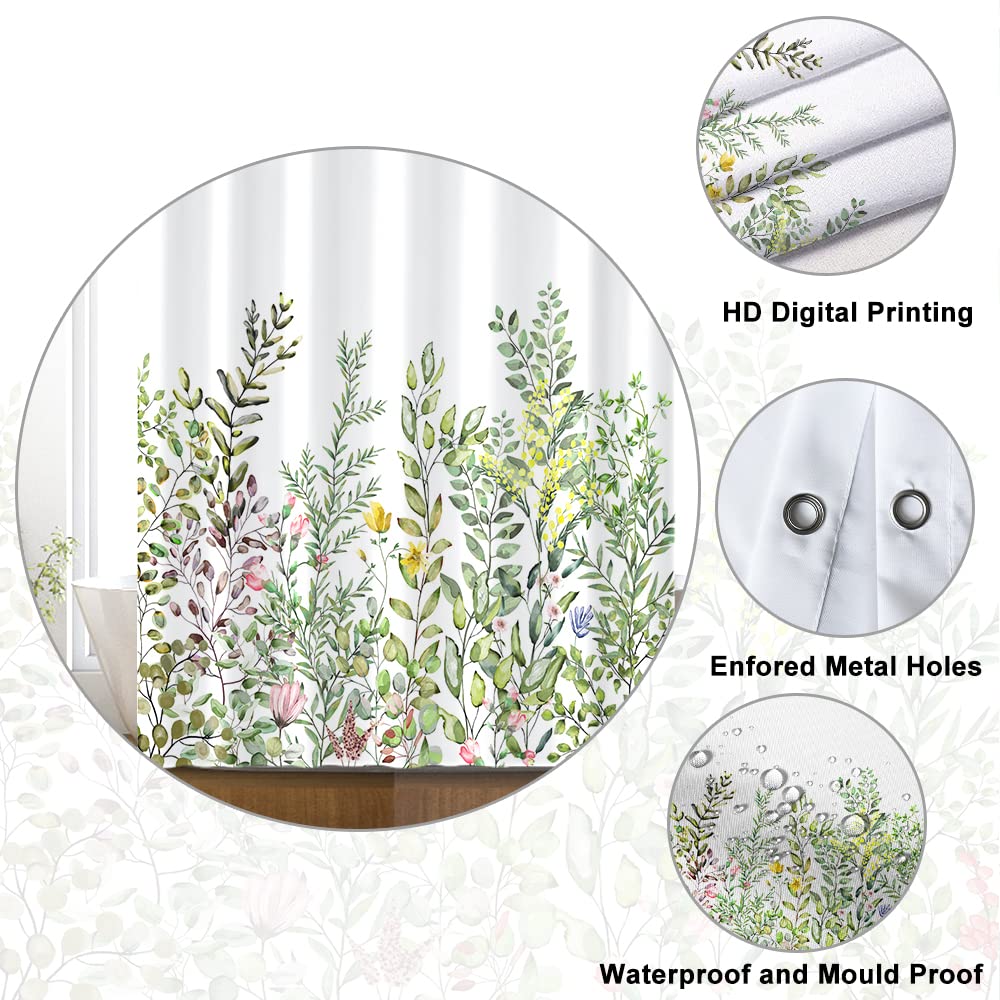 Coxila Duschvorhang Mit Grünem Pflanzen-Design (Eukalyptus, Sukkulenten) – 152,4 X 183,9 Cm, Wasserdichtes Polyester, Inkl. 12 Haken