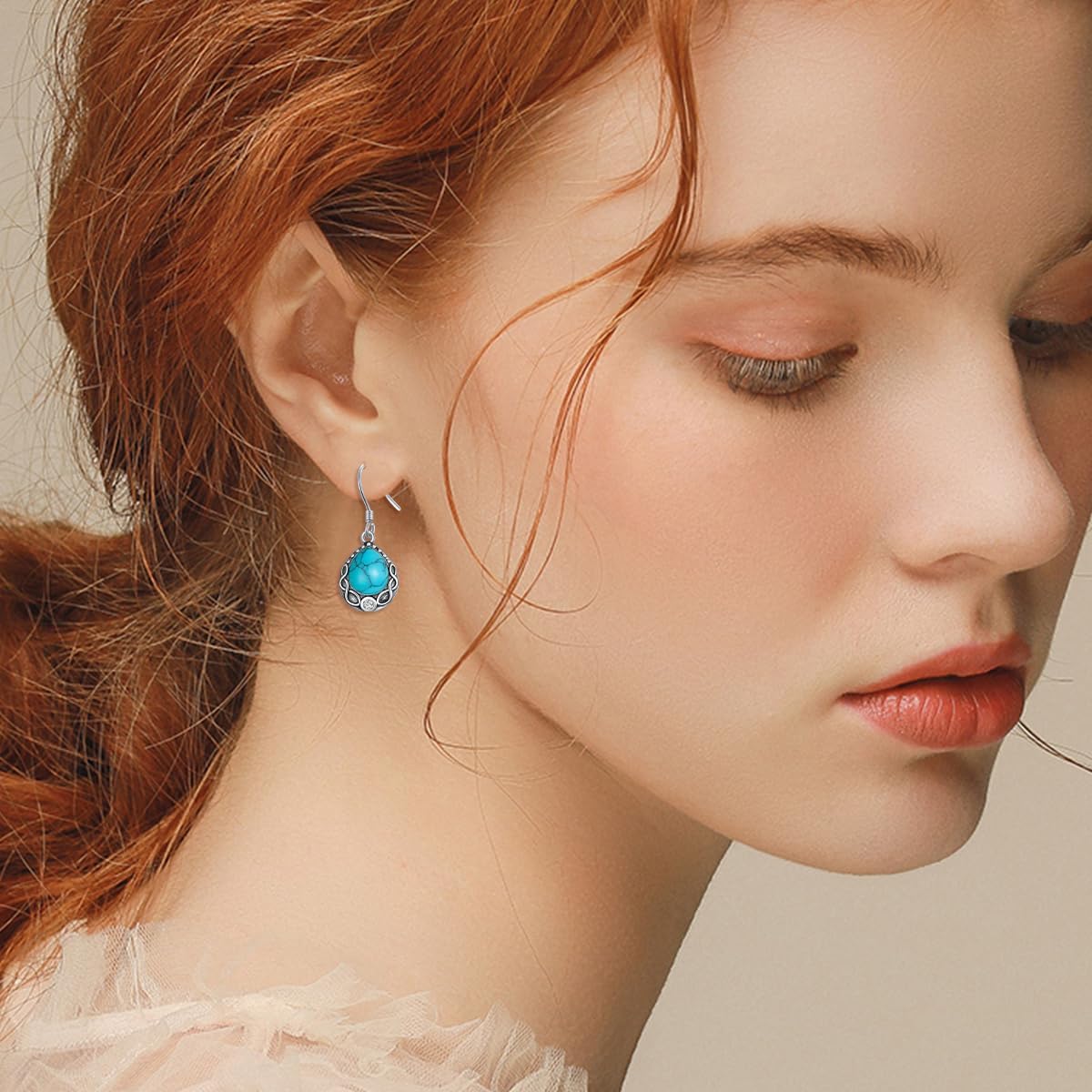 Turquoise Earrings 925 Sterling Silver Teardrop Dangle Earrings for Women Infinity Turquoise Dangle Vintage Earrings Western Bohemian Earrings Gifts for Women - Image 3