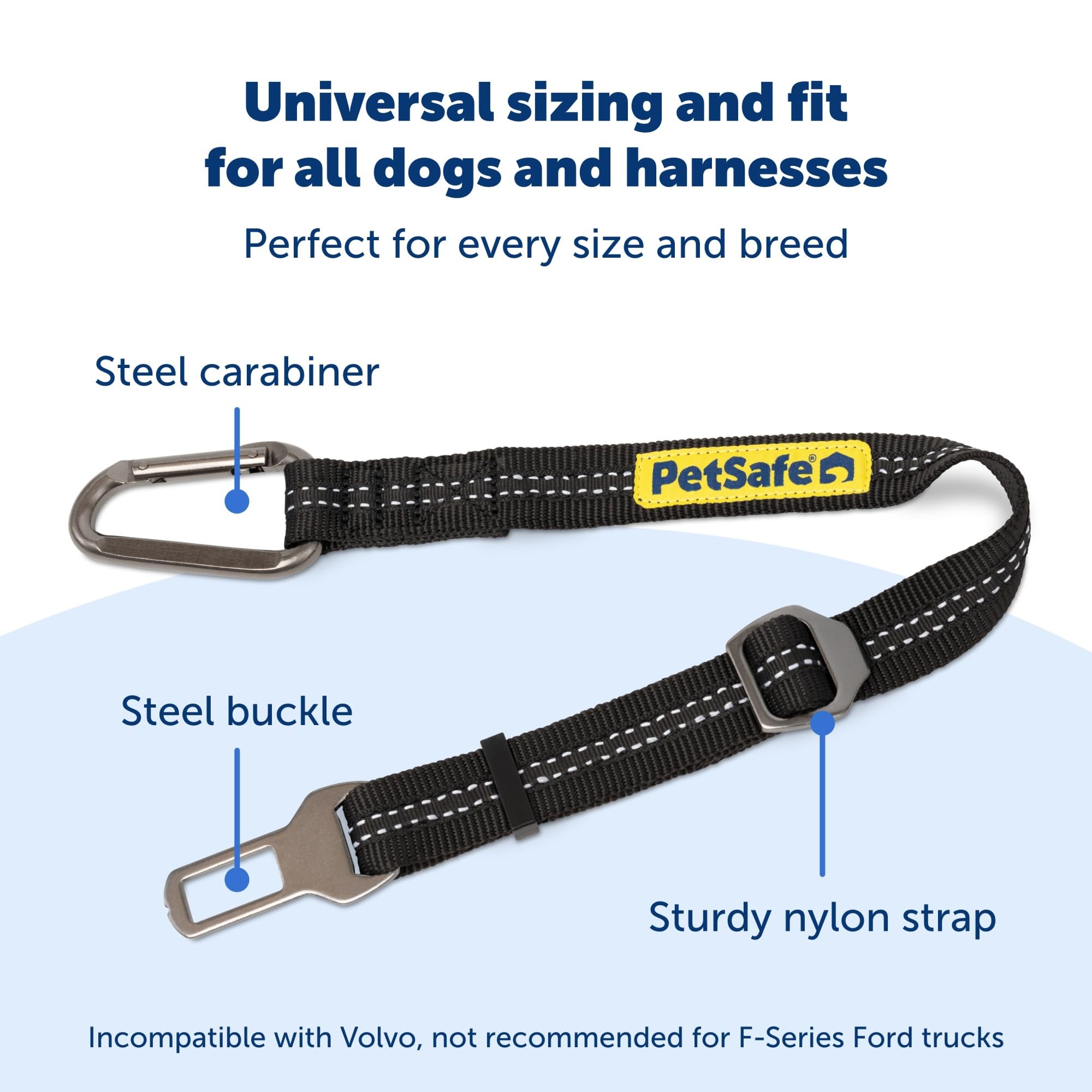 PetSafe Safety Seatbelt Tether – Adjustable Dog Seat Belt for Car – Works with Any Harness – Carabiner Clip, Black – 1 Seat Belt Tether - image 3