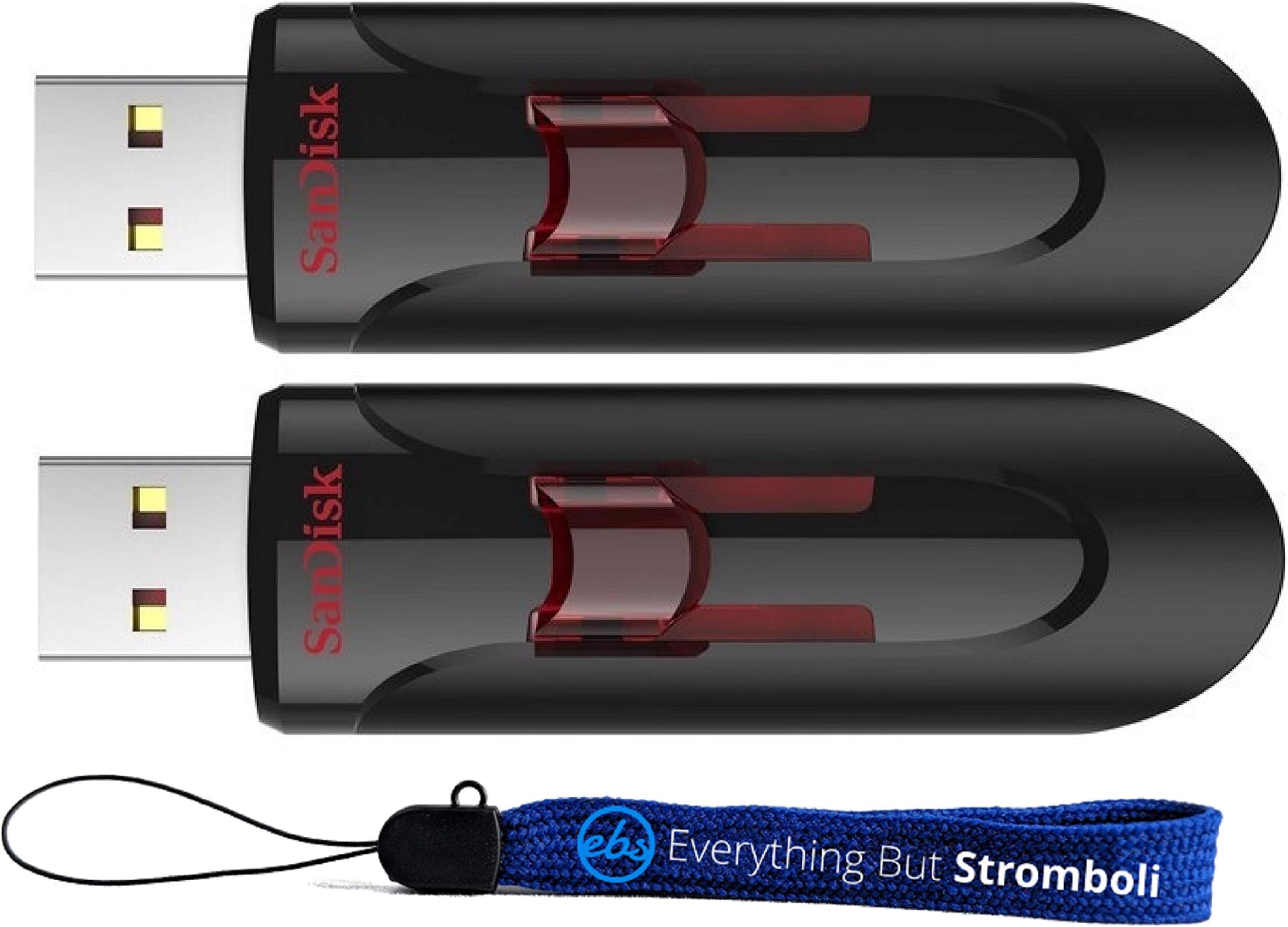 SanDisk 2 Pack 16GB Glide 3.0 Retractable USB-A Flash Drive (SDCZ600-016G-B35) Bundle with (1) Everything But Stromboli Lanyard