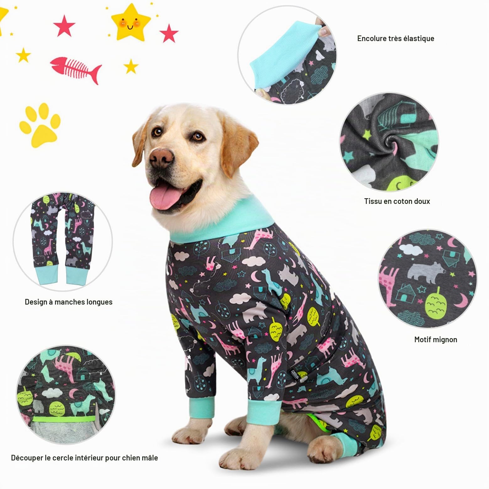 Ensemble de Récupération Post Chirurgicale pour Chien, Combinaison Pyjama pour Chien Corps Entier Grande Taille Moyenne Chien Récupération Ensemble Chirurgical Anti Léchage