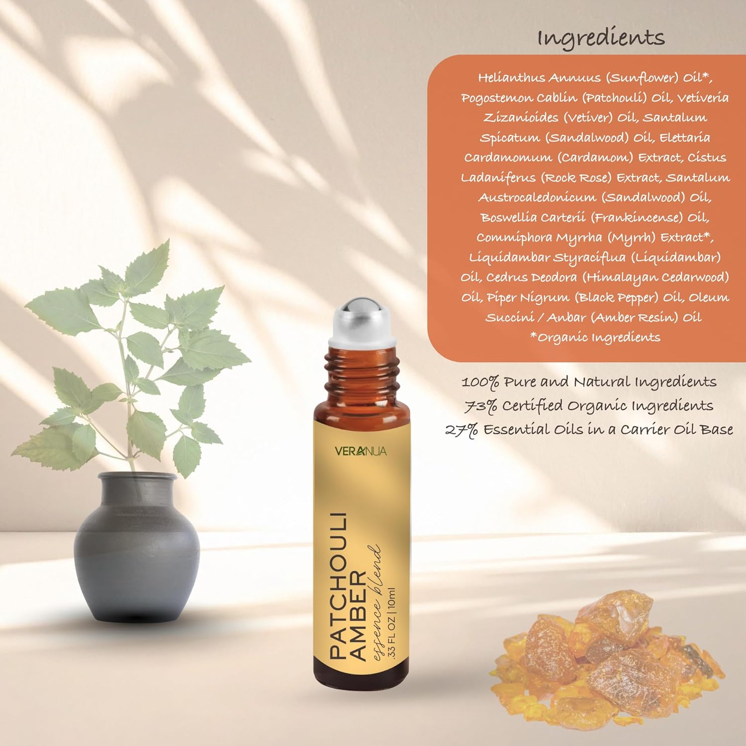 Amber Patchouli Perfume Oil Roll On Bottle - Alcohol Free for Men & Women, Warm, Earthy & Exotic Aroma Essence Blend