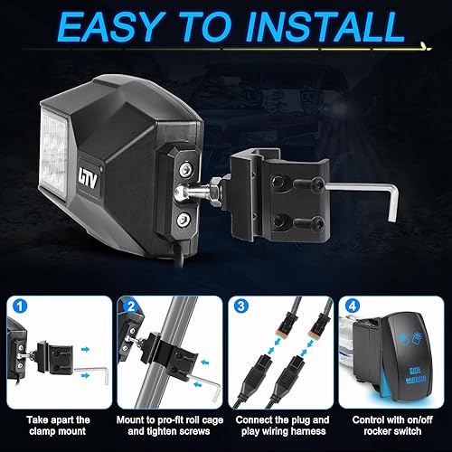 Miniatura 5 de Espejos laterales UTV con luces LED, espejos laterales ACEC SHOP UTV para jaula antivuelco Pro-Fit Espejos retrovisores compatibles con Polaris