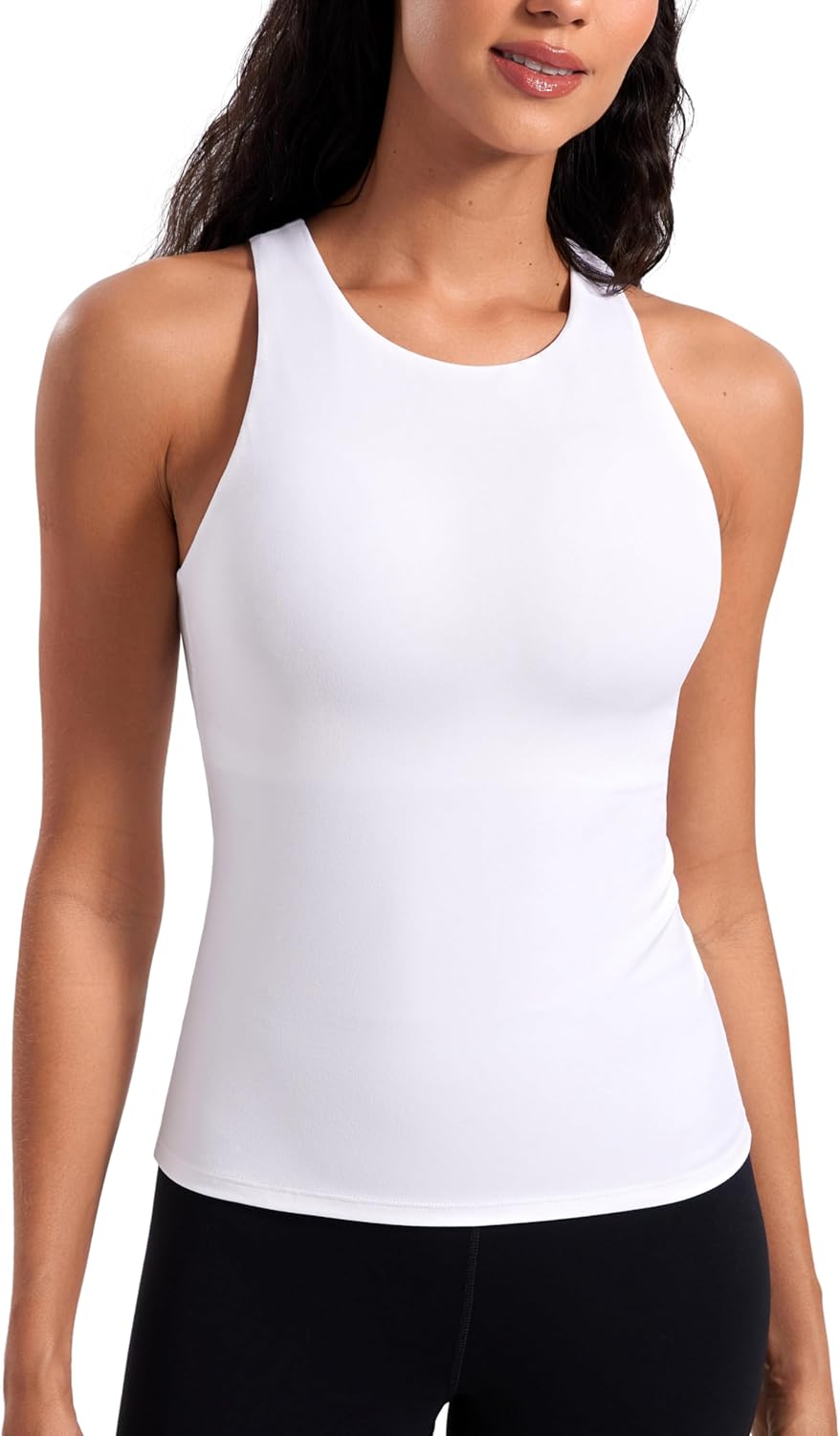 CRZ YOGA Butterluxe Womens Racerback Workout Tank Top with Built in Bra - Padded High Neck Yoga Athletic Camisole