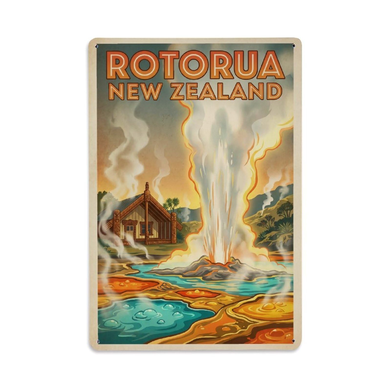 Metal Tin Sign New Zealand Rotorua Travel Retro