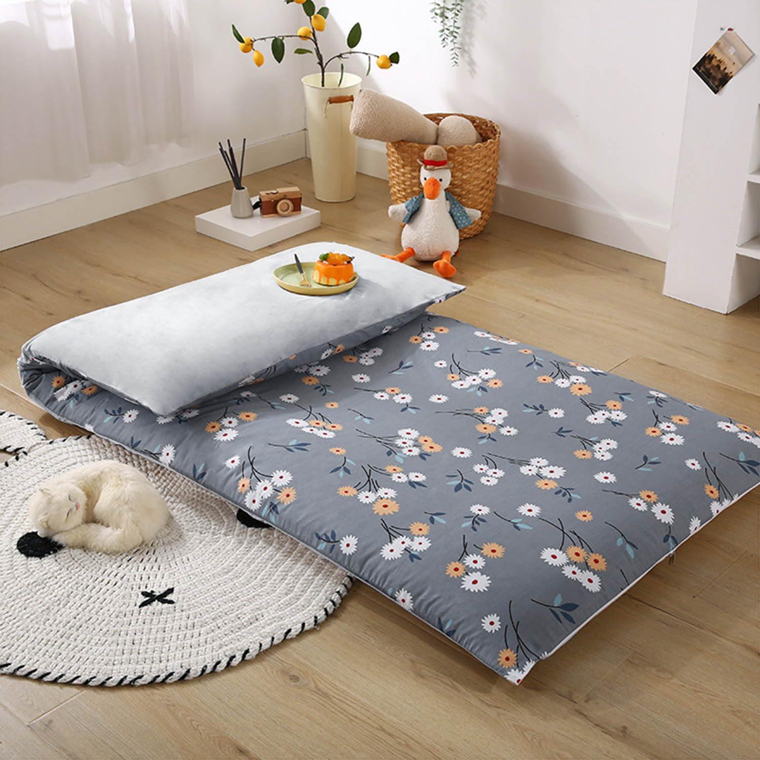 Housse De Matelas Futon Japonais 100% Coton - Double Fermeture éclair - 120x190cm
