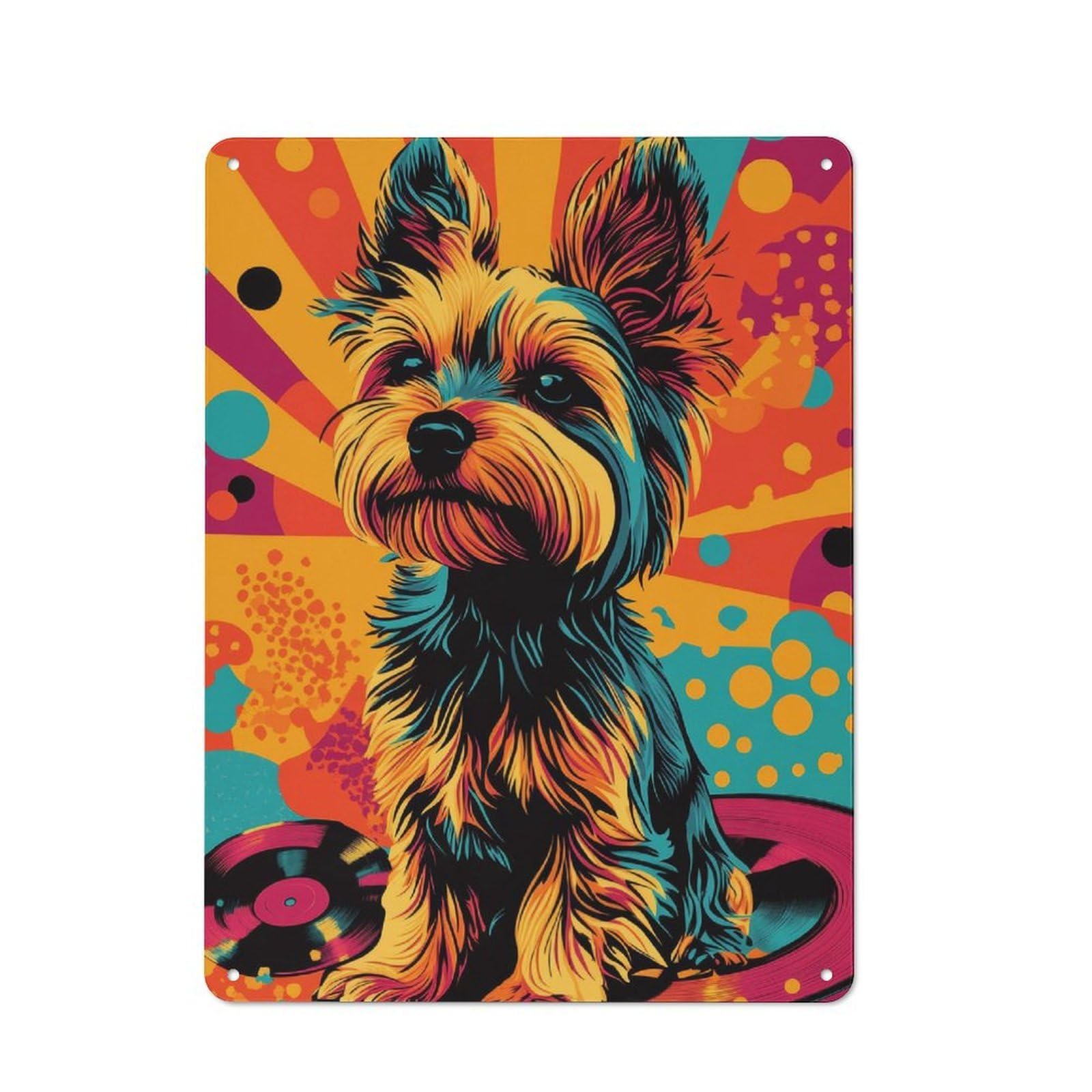 Junmoney Yorkshire Terrier Pop Art Yorkshire Terrier Funky Pop Art Rustic Metal Sign 40X30cm For Lounge Or Reading Corner, For Reading Corner Decorators