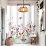 Floral Garden Cosmos Ensemble de Rideaux de douche, Rideau de salle de bains de fleurs 72 x 72 Inch Rideau Douche avec 12 Crochets