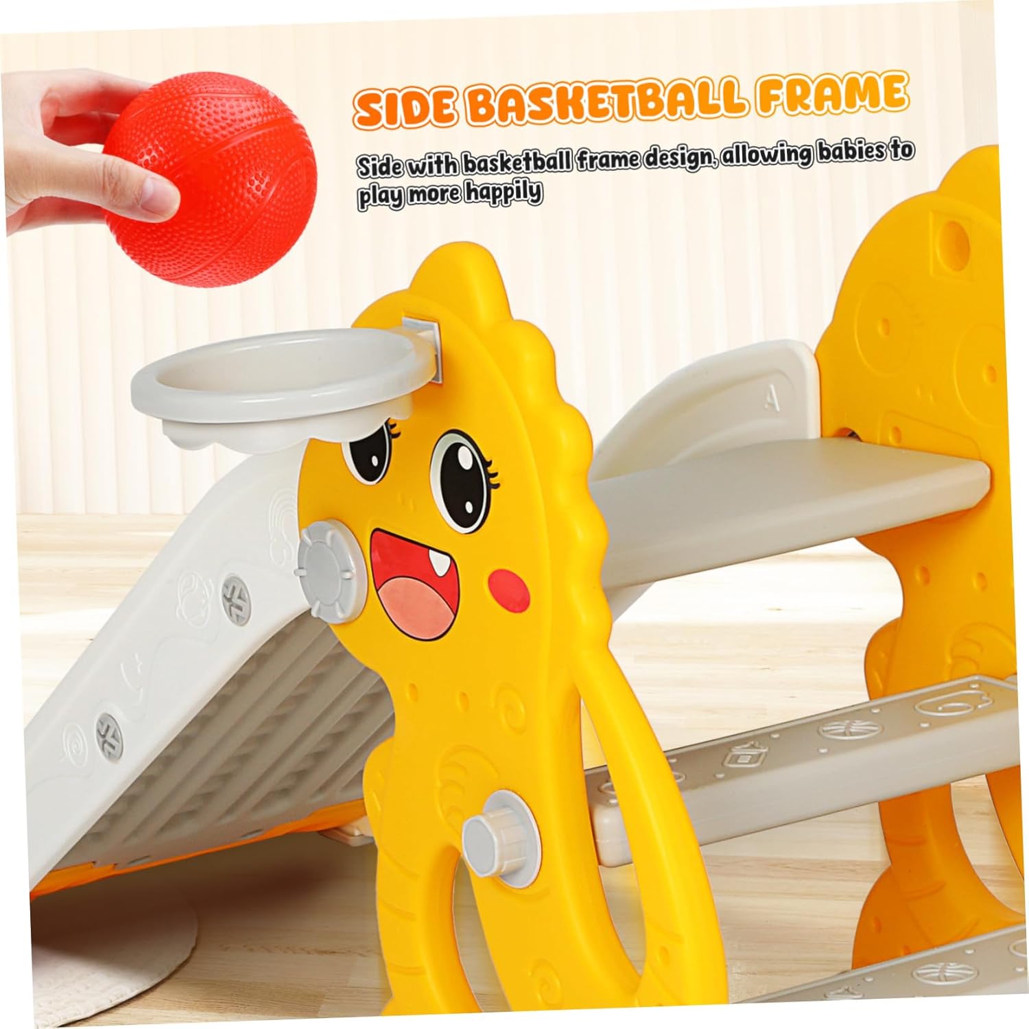 Slide Playset with Detachable Basketball Hoop Indoor Outdoor Climbing Gym for Ages Space-Saving Foldable Three-Section Slide for Safe and Thrilling Play