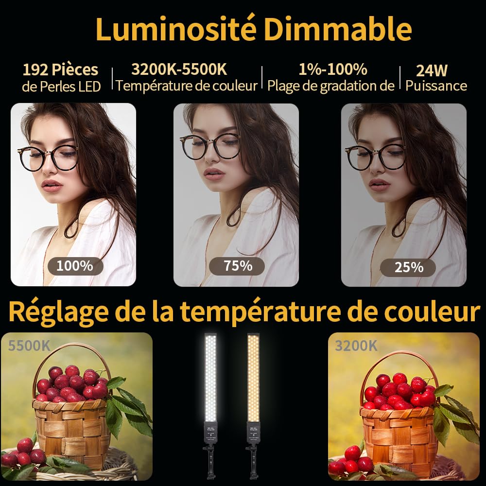 24W 3200K-5500K Lampe Photo LED dimmable réglable Kit d'éclairage de Studio avec trépied et Sac pour caméra vidéo Studio Youtube Produit Portrait Tournage en Direct