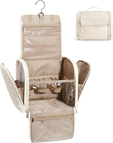 BAGSMART Neceser de viaje, bolsa de cosméticos de gran capacidad para mujeres con gancho para colgar, resistente al agua para artículos de tocador,