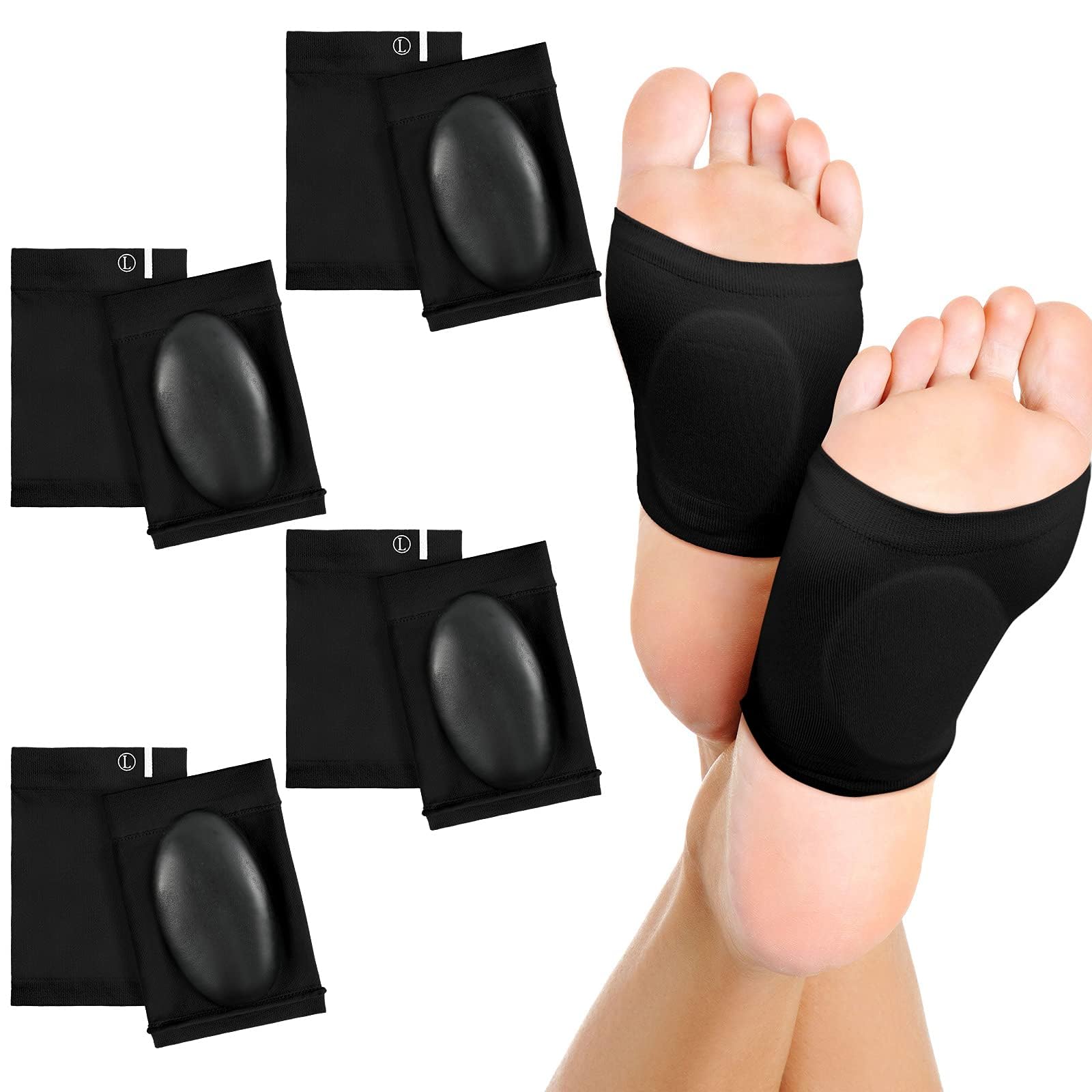 Tazweeq 4 Pairs Compression Arch Support Sleeves with Gel Pad, Arch Pad Bandage Arch Pad, Flatfoot Insoles for Support Orthopaedic Cushion Foot Flare, Foot Sleeves for Women Men Flat Foot Pain Relief