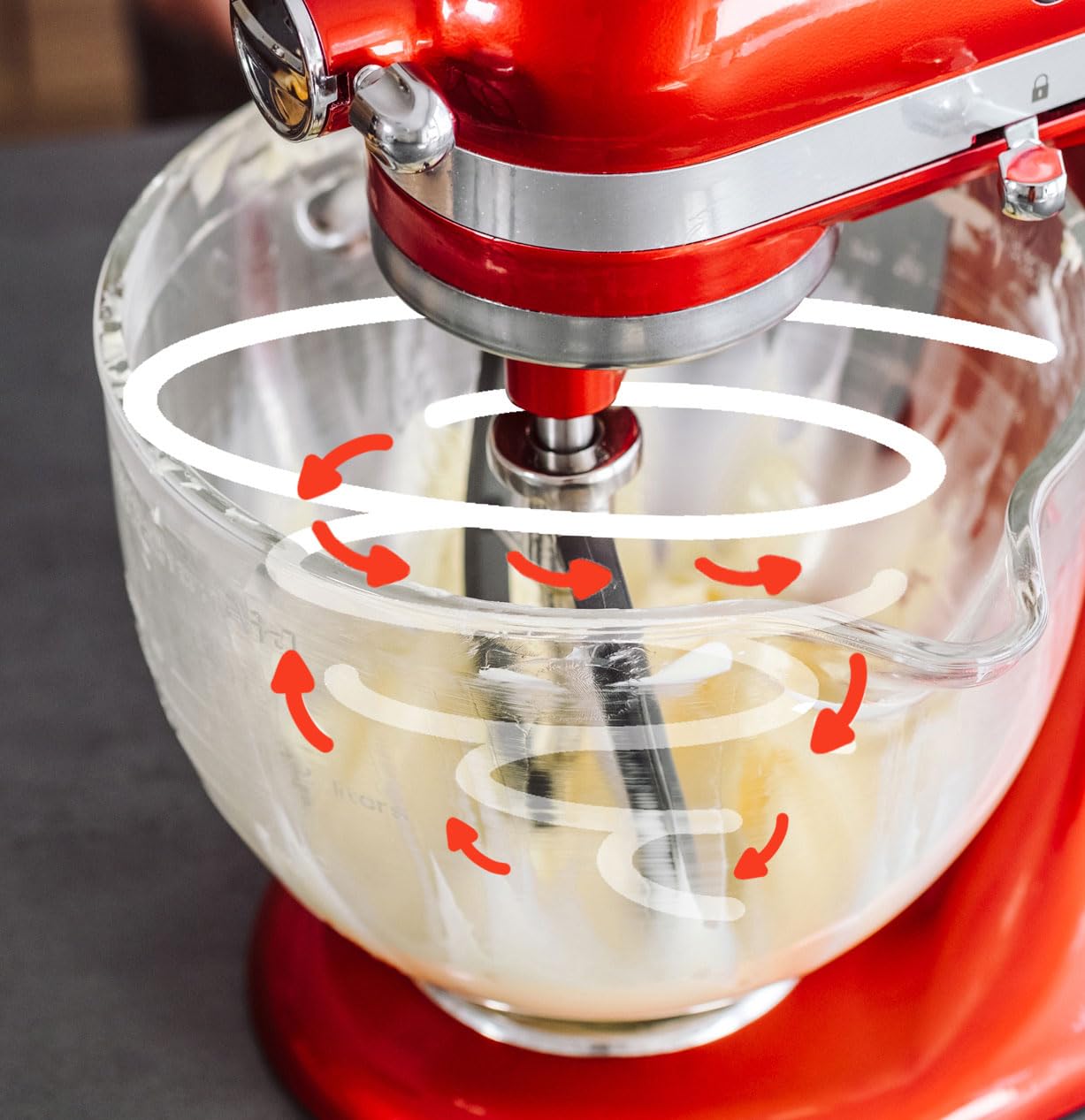 Kitty Professional Profi-Flexirührer "Tornado" kompatibel mit Kitchen Aid 4,3 und 4,7/4,8 Liter Küchenmaschine Spülmaschinenfest,18/10 Edelstahl, Silikon, Twist in der Schüssel