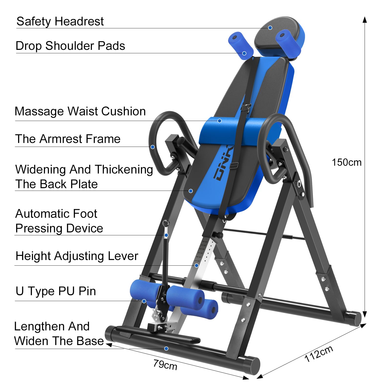 Inversionsbank für Zuhause, Verstellbarer Schwerkrafttrainer, Inversionstrainer zur Entlastung der Wirbelsäule, 3 Neigungswinkel,bis 150 kg