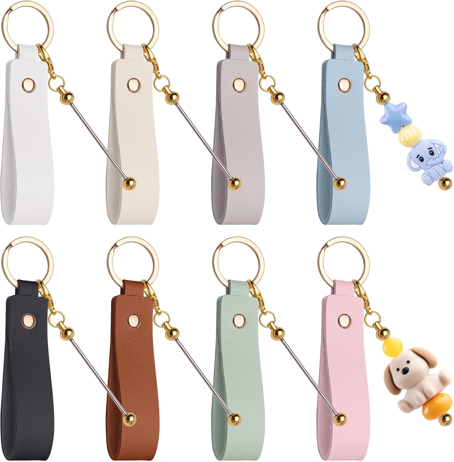 8 Pack Blank PU Leather Keychain With Beadable Bars Key Chain