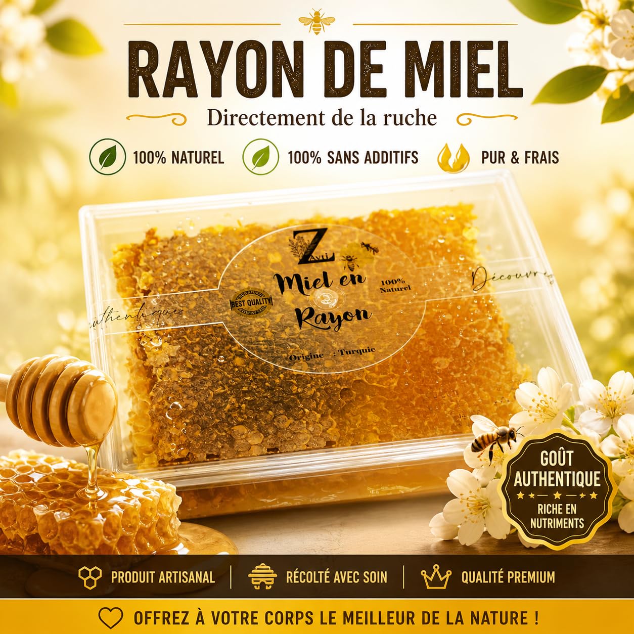 FAVO. 100% NATURALE, 100% SENZA ADDITIVI, 400G PURO E FRESCO - Direttamente dall'alveare.