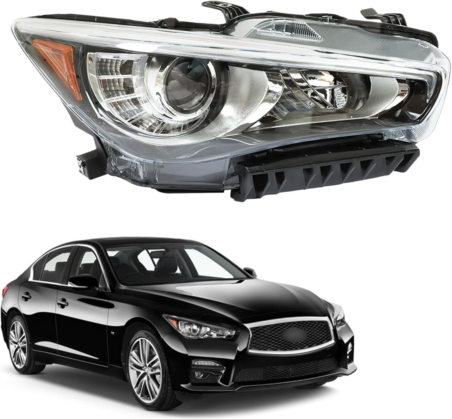 labwork Headlight Assembly Replacement for Infiniti Q50 2014-2017 w/DRL w/o AFS Right Front Lamps Passenger Side 260104HB0B