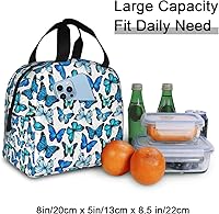 Vista 3 de Lonchera térmica para mujer con estampado de mariposa azul, térmica, impermeable, reutilizable, con bolsillo grande para el trabajo, oficina, picnic