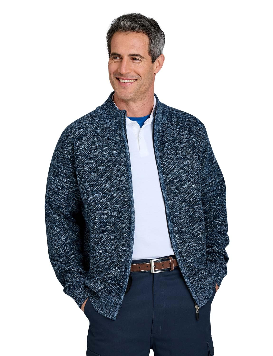 Pegasus Men's Navy Full Zip Fleece Zipper Cardigan 44