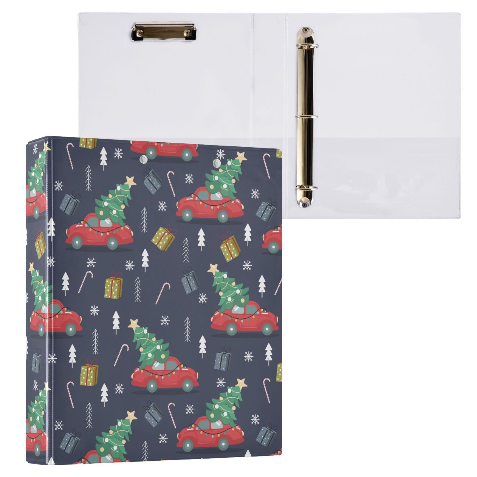 Raccoglitore a 3 anelli con 3 anelli per auto, stile retrò, con tasche per appunti per scuola, ufficio e scuola, confezione da 1