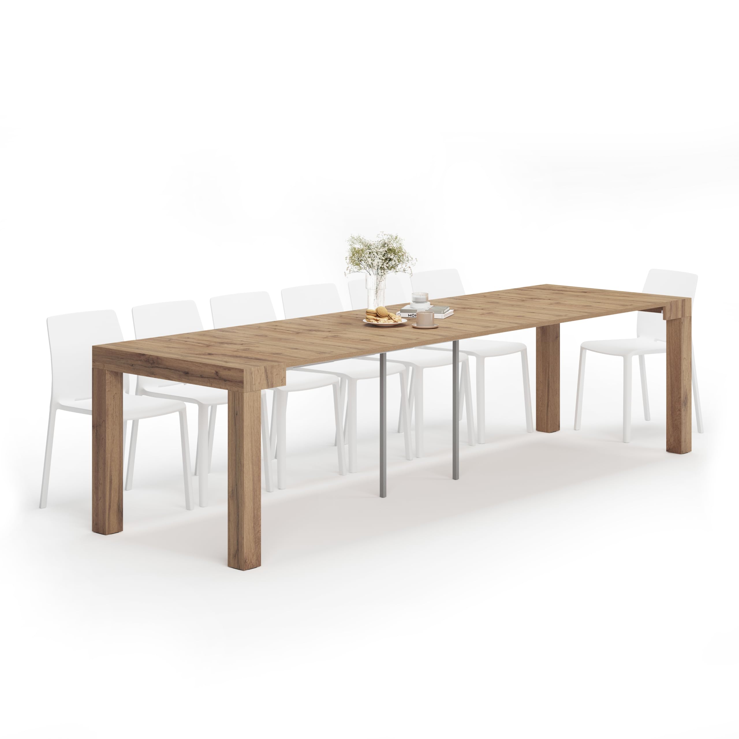 MOBILI FIVER, Table Console Extensible First, 45(305) x90 cm, Bois Rustique, pour 14 Personnes, Console Extensible pour Cuisine et Salon, Made in Italy