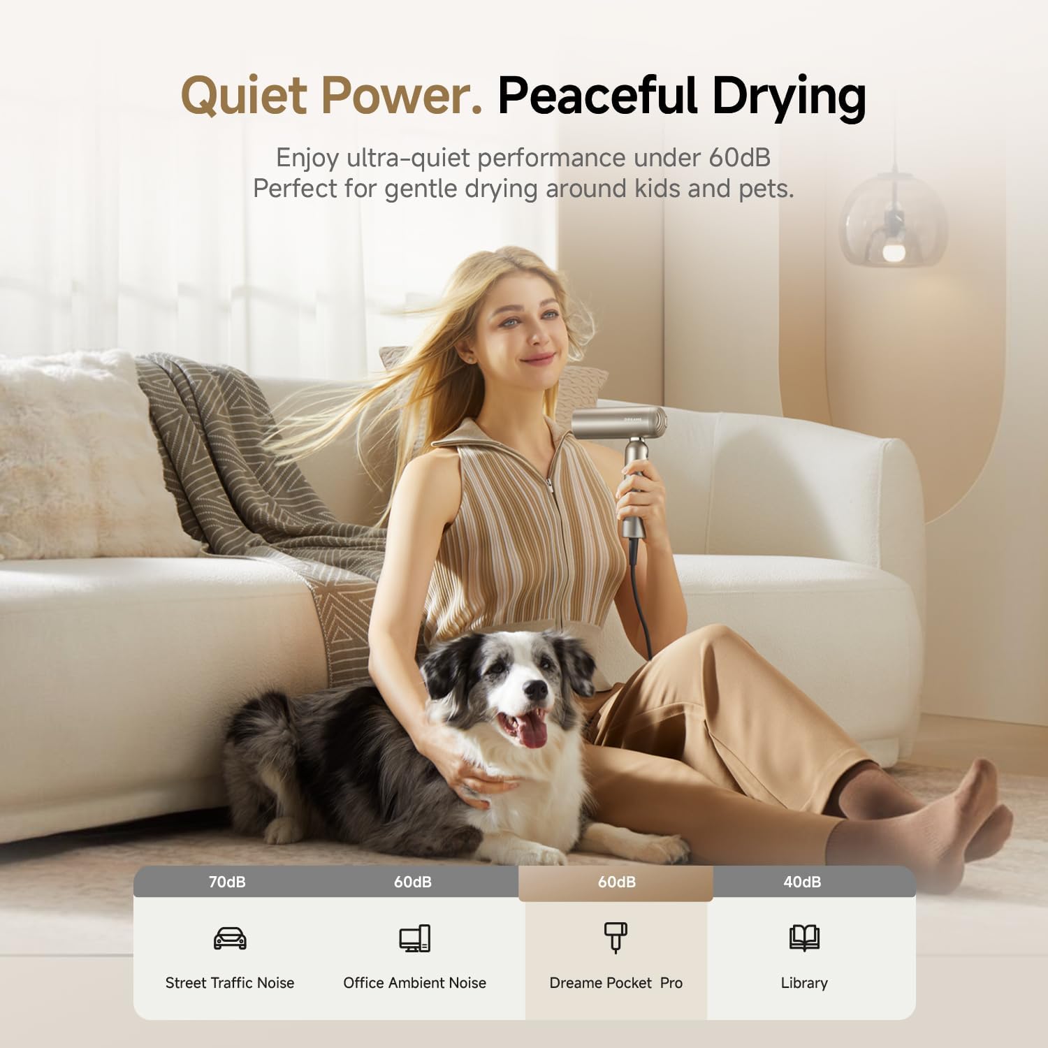 Dreame Pocket Pro Hair Dryer, Dual Voltage Travel Blow Dryer with Diffuser, 1300W Professional HighSpeed Ionic Hair Blower, Fast Drying, Low Noise, Lightweight, No Heat Damage, Global Travel 120V/240V - Image 7