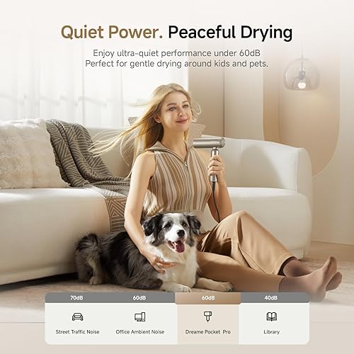 Miniatura 7 de Dreame Secador de pelo Pocket Pro, secador de pelo de viaje de doble voltaje, soplador de pelo iónico profesional de 1300 W con difusor, secado