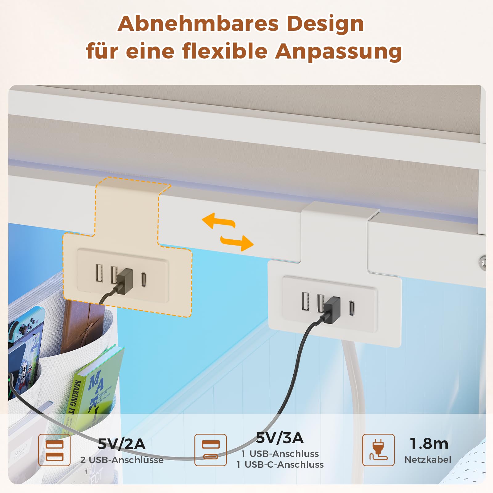Hochbett 90x200 Jugendbett mit Treppe und Rausfallschutz Bunk Bed mit LED Beleuchtung und Ladestation Modernes Etagenbett mit Garderobenständer und Stauraum für Kinder Jugendliche und Erwachsene