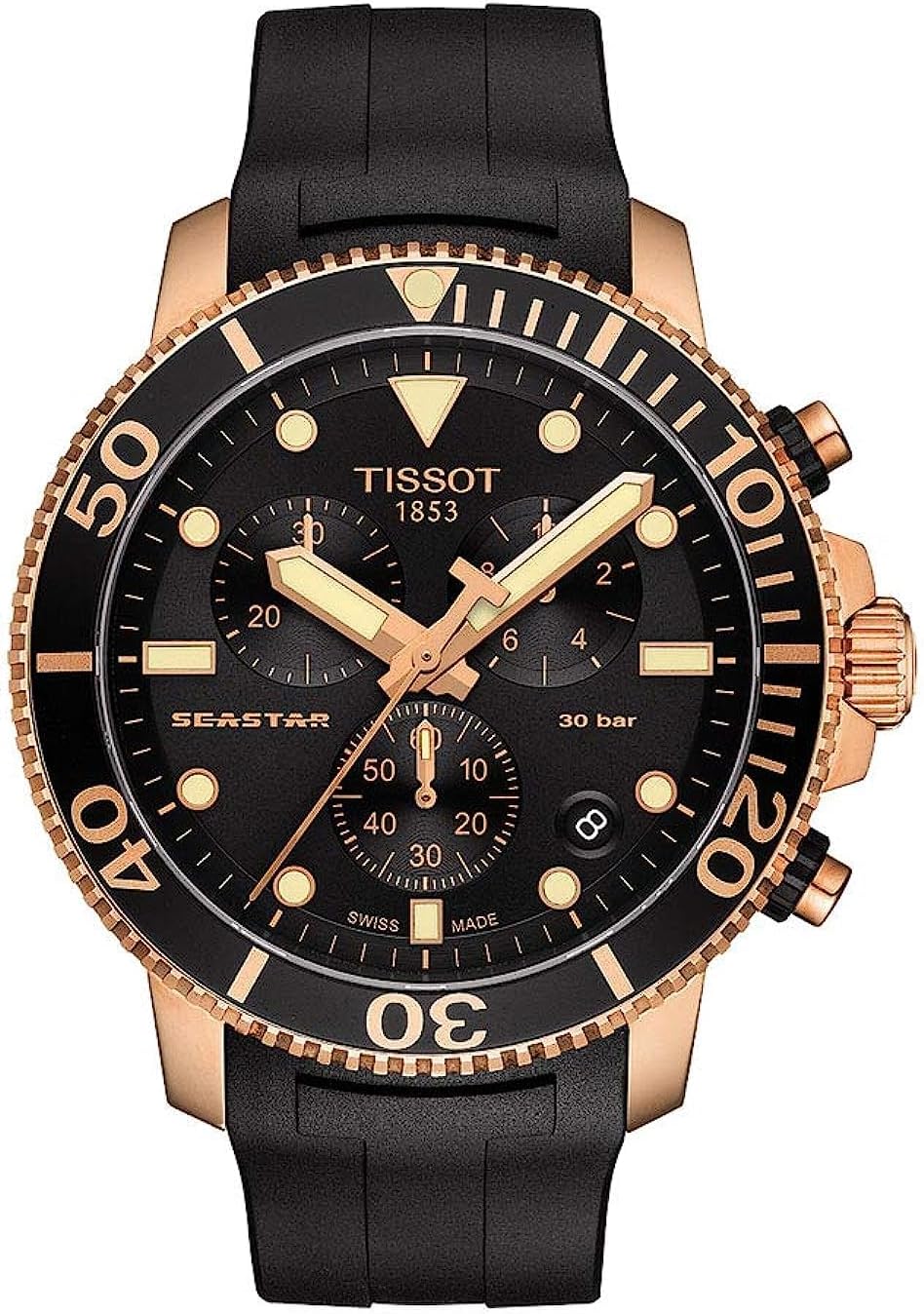 mens Seastar 660/1000 Stainless Steel Casual Watch Black T1204173705100, Black, Chronograph