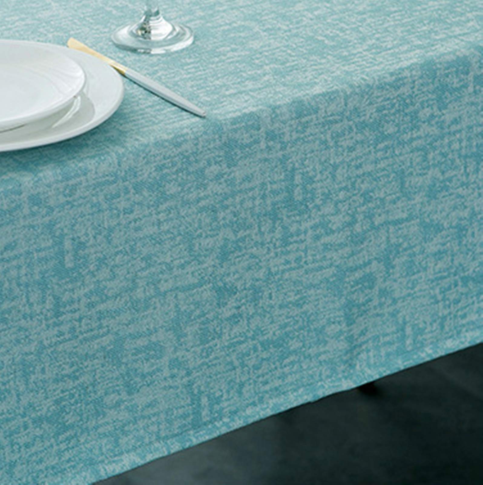 Mantel lavable, jacquard discreto con borla azul turquesa, 140 x 220 cm, mantel de estilo nórdico, mantel rectangular para mesa de jardín